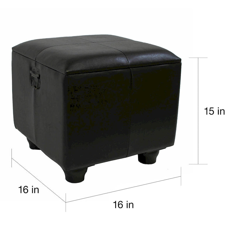Square Faux Leather Storage Ottoman with Ball Feet | Trunk-Style Footrest