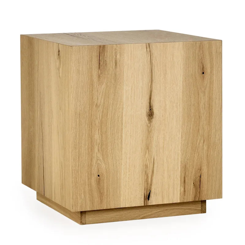 Square Oak Veneer End Table with Plinth Base