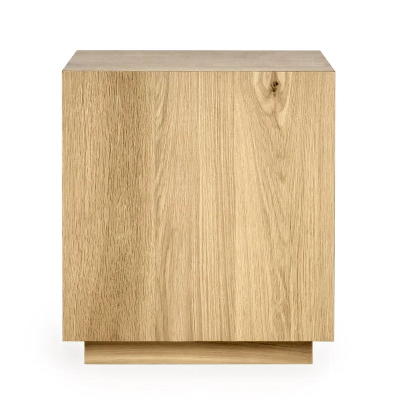 Square Oak Veneer End Table with Plinth Base