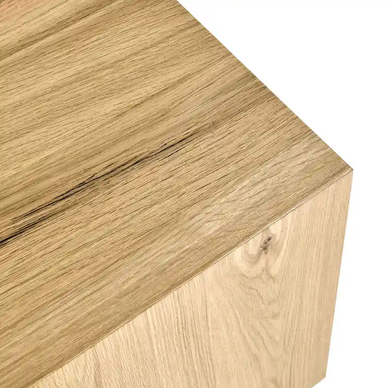 Square Oak Veneer End Table with Plinth Base