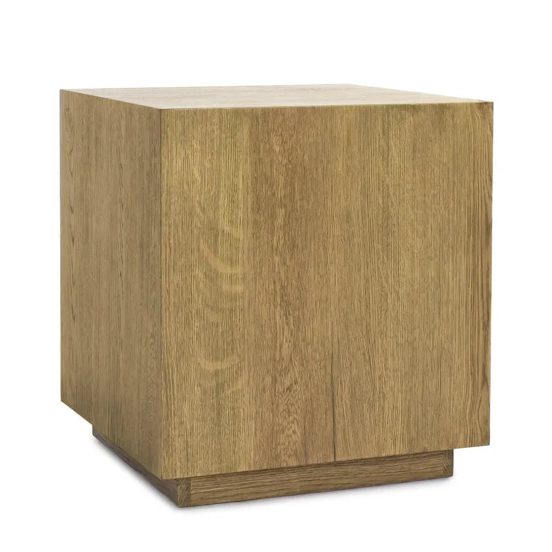 Square Oak Veneer End Table with Plinth Base