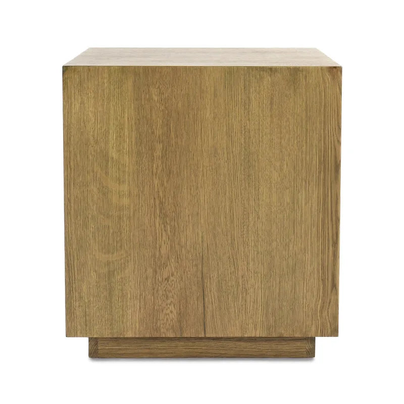 Square Oak Veneer End Table with Plinth Base