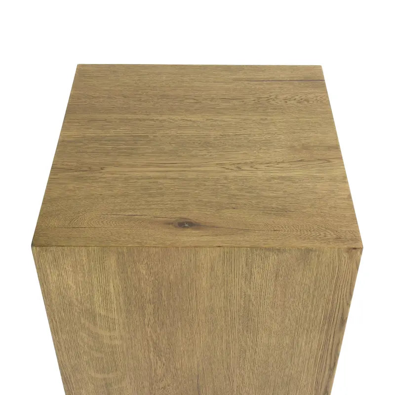 Square Oak Veneer End Table with Plinth Base
