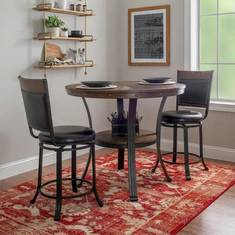 Round Counter Height Dining Table with Metal Legs and Open Storage Shelf