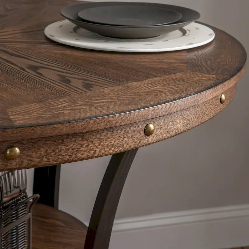Round Counter Height Dining Table with Metal Legs and Open Storage Shelf