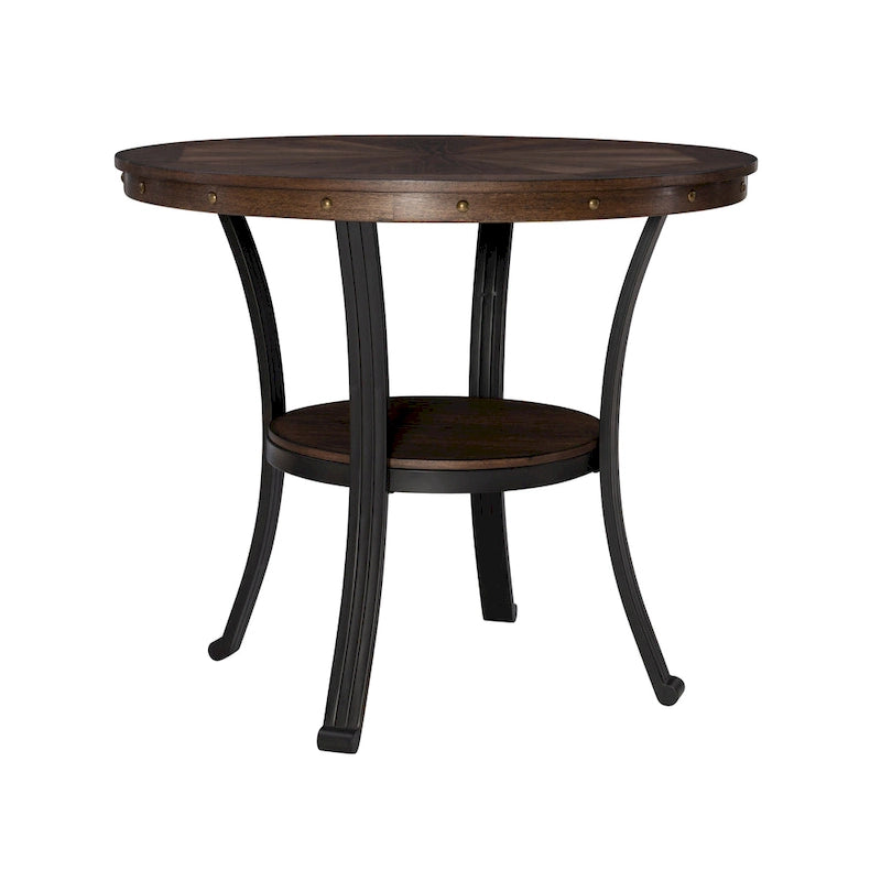 Round Counter Height Dining Table with Metal Legs and Open Storage Shelf