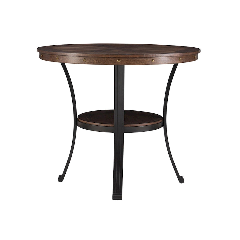 Round Counter Height Dining Table with Metal Legs and Open Storage Shelf