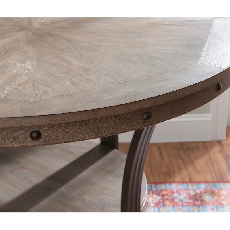 Round Counter Height Dining Table with Metal Legs and Open Storage Shelf