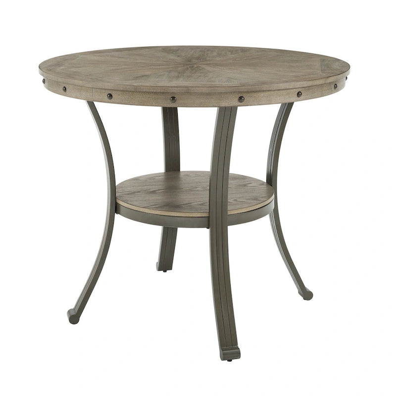 Round Counter Height Dining Table with Metal Legs and Open Storage Shelf
