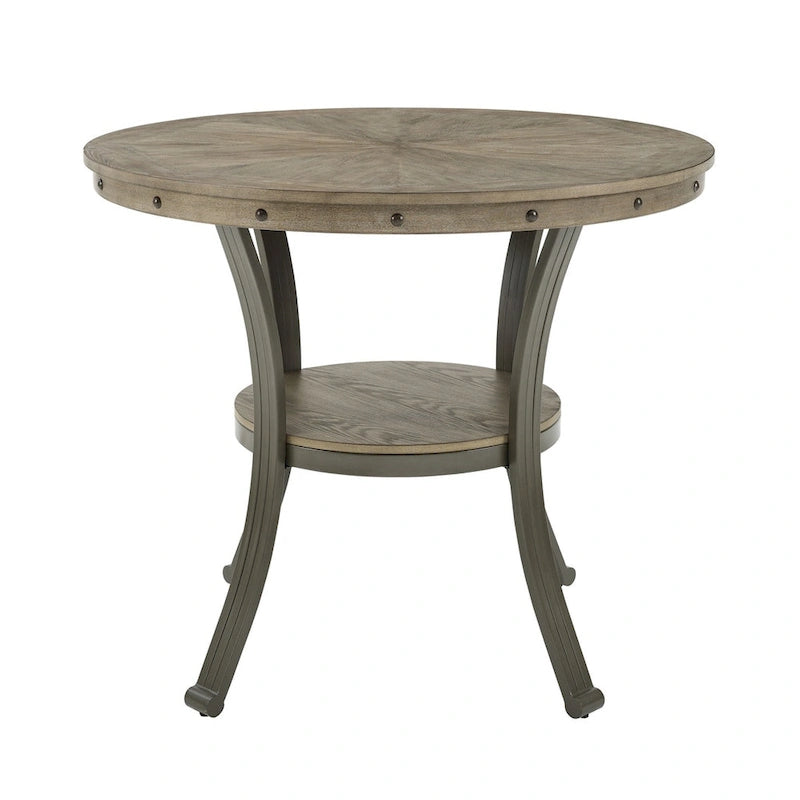 Round Counter Height Dining Table with Metal Legs and Open Storage Shelf