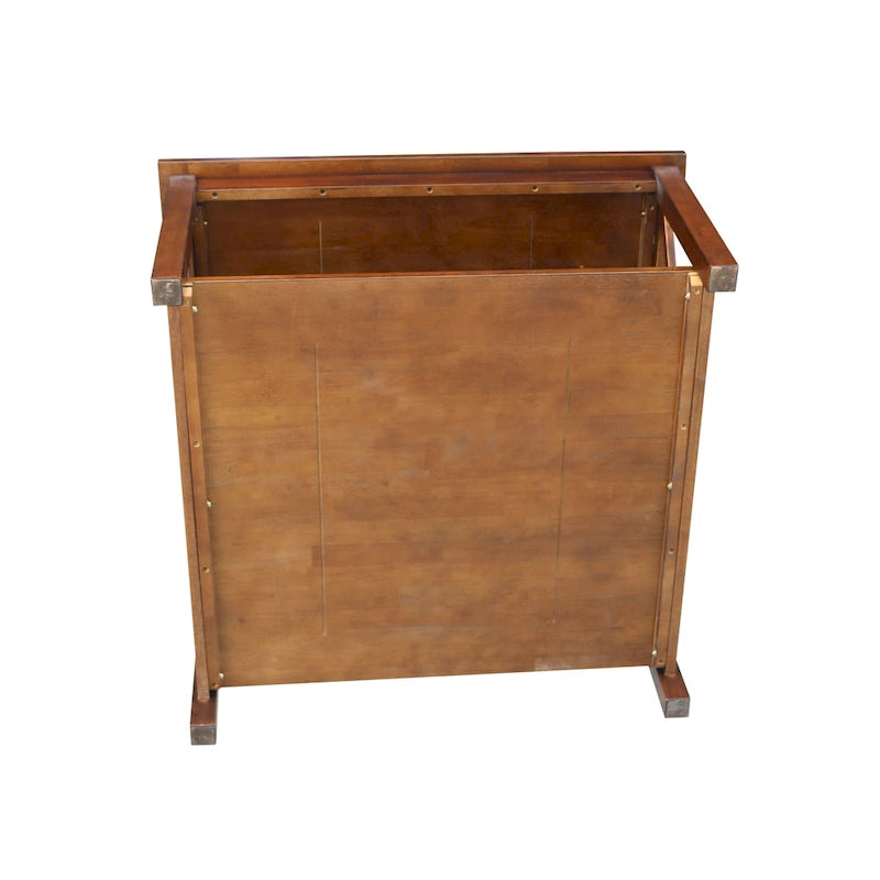 Solid Parawood Square Coffee Table with X-Frame Supports and Open Shelf