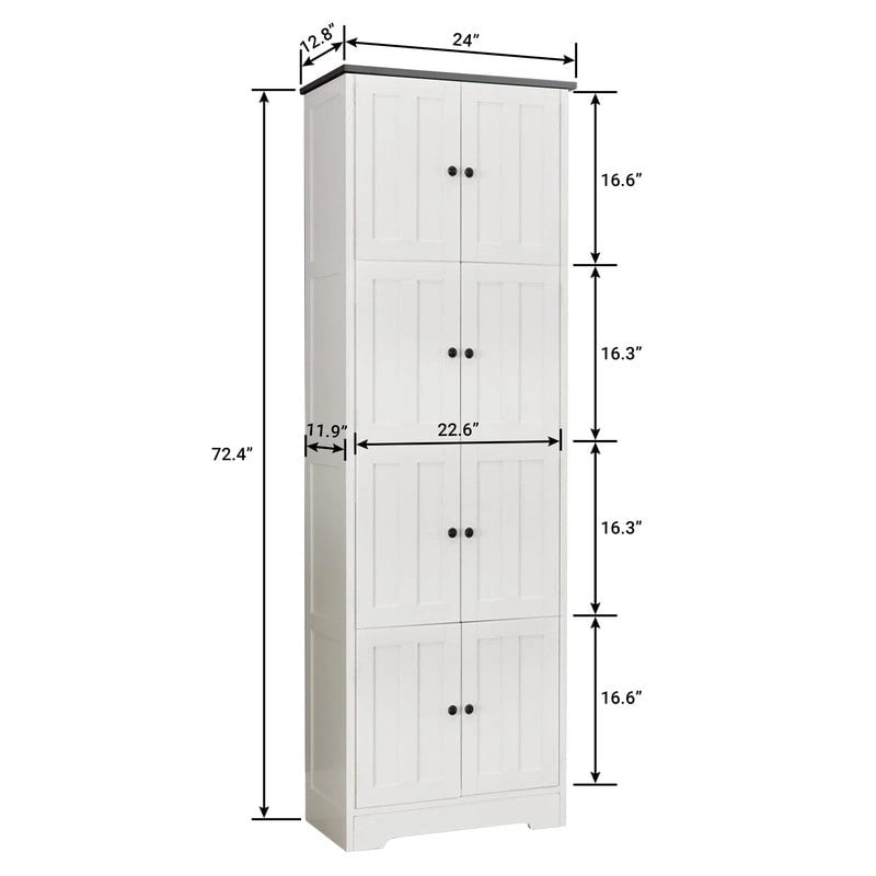 Tall Storage Cabinet with 8 Doors and 4 Shelves, Wall Storage Cabinet for Living Room, Kitchen, Office, Bedroom, Bathroom