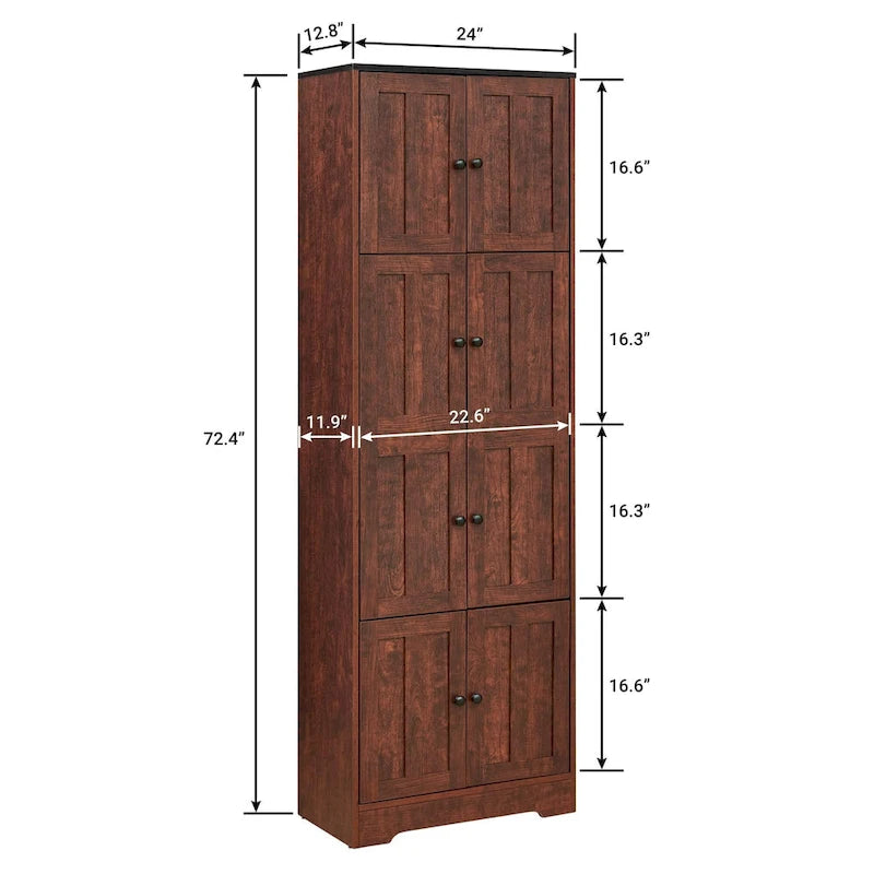 Tall Storage Cabinet with 8 Doors and 4 Shelves, Wall Storage Cabinet for Living Room, Kitchen, Office, Bedroom, Bathroom
