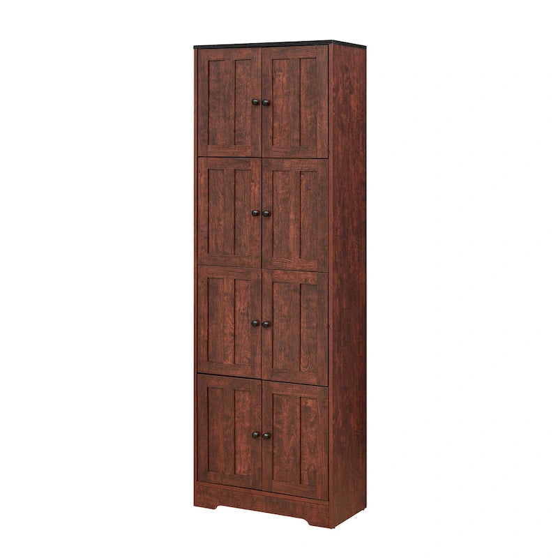 Tall Storage Cabinet with 8 Doors and 4 Shelves, Wall Storage Cabinet for Living Room, Kitchen, Office, Bedroom, Bathroom
