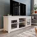 TV Stand with Glass Door Cabinets for TVs up to 80" | Modern Finish
