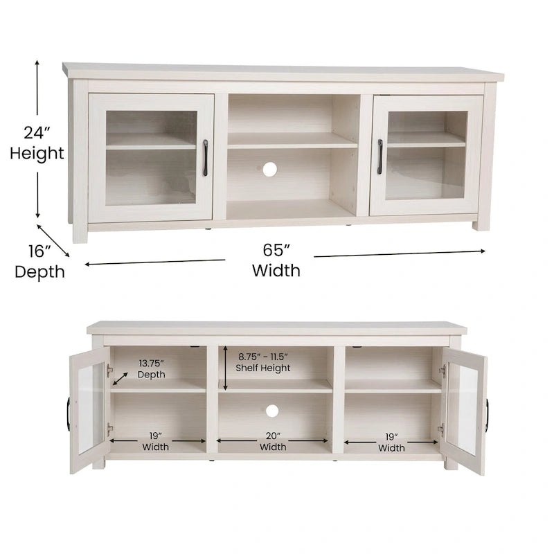 TV Stand with Glass Door Cabinets for TVs up to 80" | Modern Finish