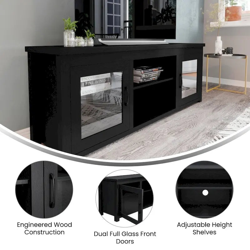 TV Stand with Glass Door Cabinets for TVs up to 80" | Modern Finish
