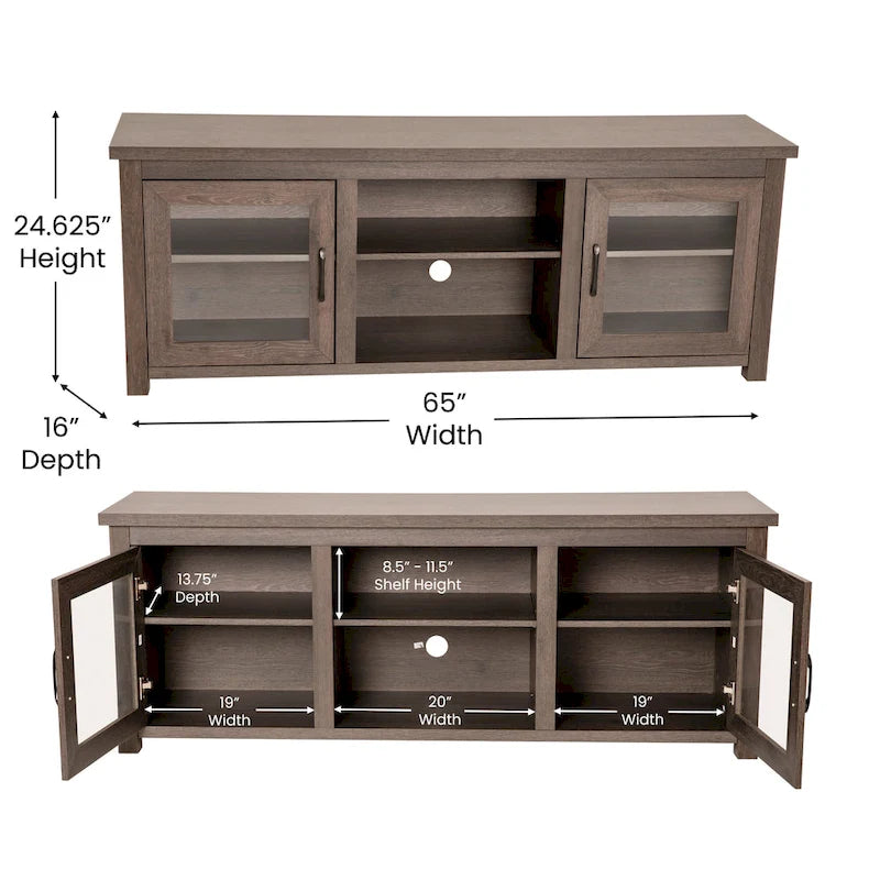 TV Stand with Glass Door Cabinets for TVs up to 80" | Modern Finish