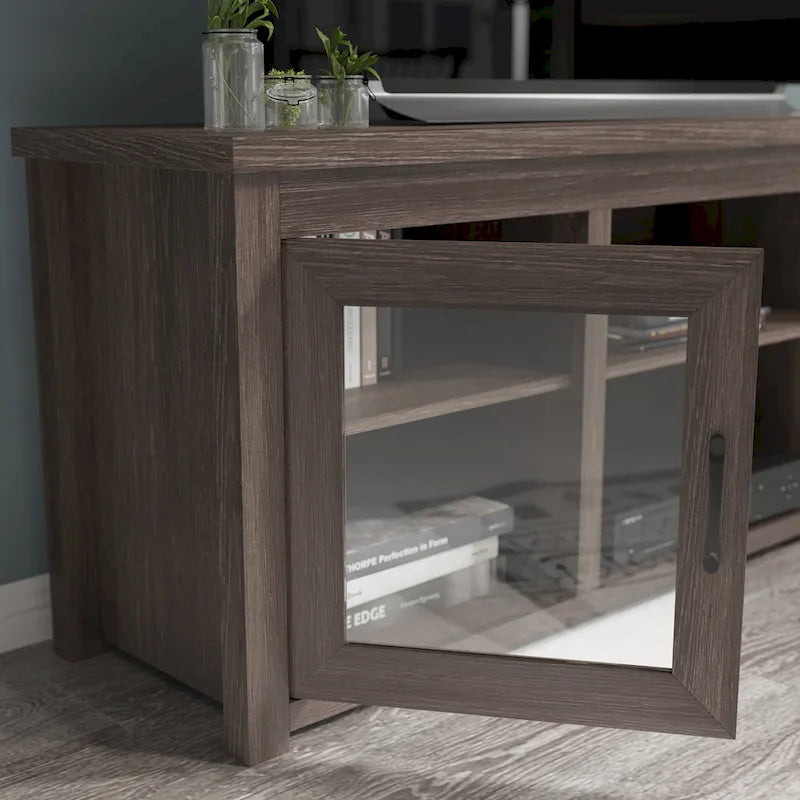 TV Stand with Glass Door Cabinets for TVs up to 80" | Modern Finish