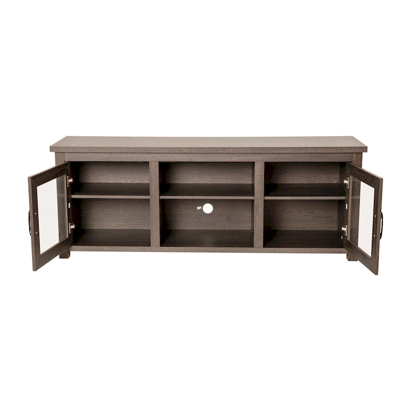 TV Stand with Glass Door Cabinets for TVs up to 80" | Modern Finish