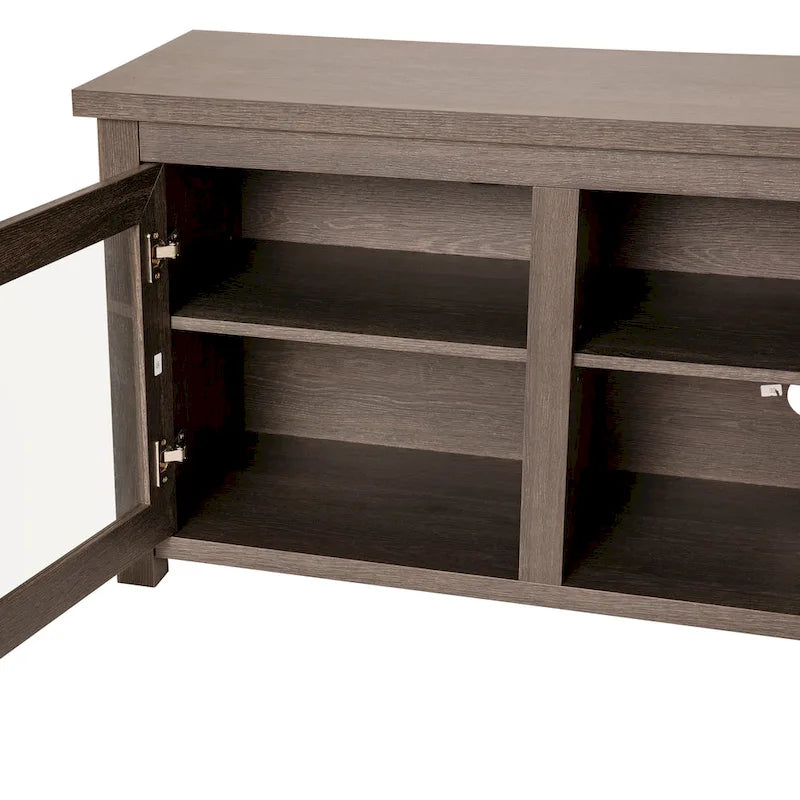 TV Stand with Glass Door Cabinets for TVs up to 80" | Modern Finish
