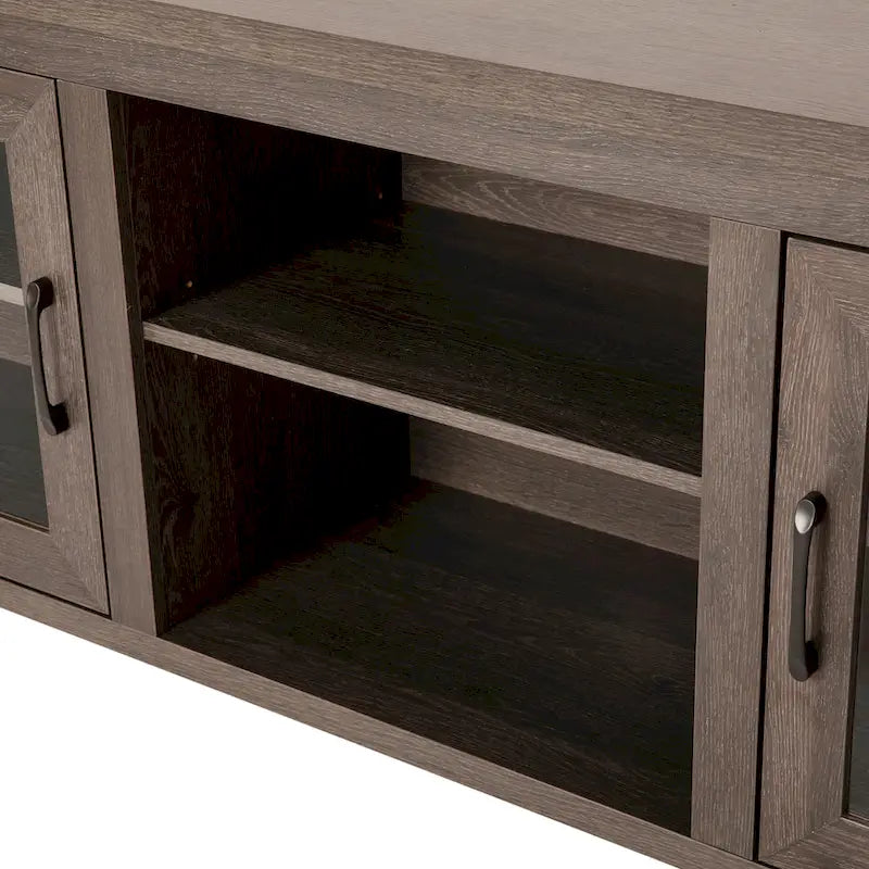 TV Stand with Glass Door Cabinets for TVs up to 80" | Modern Finish