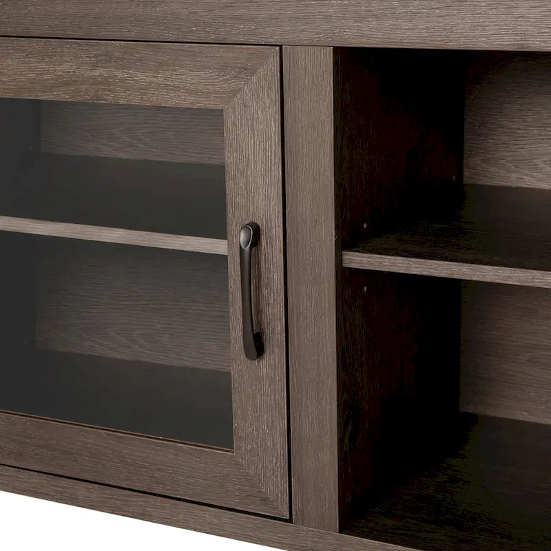 TV Stand with Glass Door Cabinets for TVs up to 80" | Modern Finish