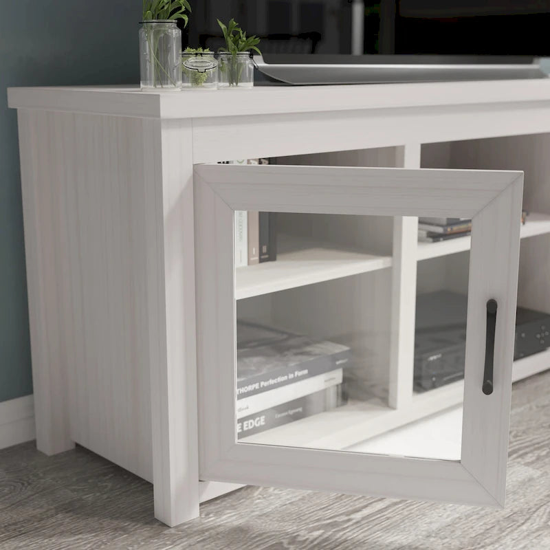 TV Stand with Glass Door Cabinets for TVs up to 80" | Modern Finish
