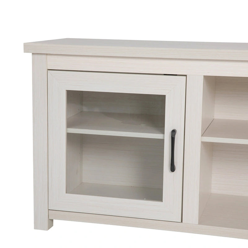 TV Stand with Glass Door Cabinets for TVs up to 80" | Modern Finish