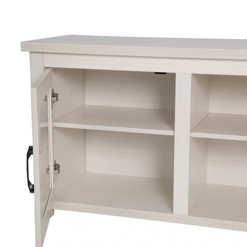 TV Stand with Glass Door Cabinets for TVs up to 80" | Modern Finish