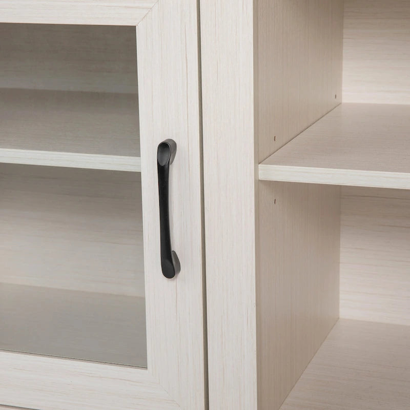 TV Stand with Glass Door Cabinets for TVs up to 80" | Modern Finish