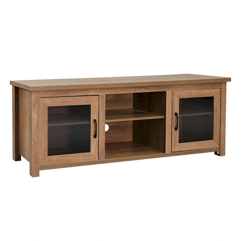 TV Stand with Glass Door Cabinets for TVs up to 80" | Modern Finish