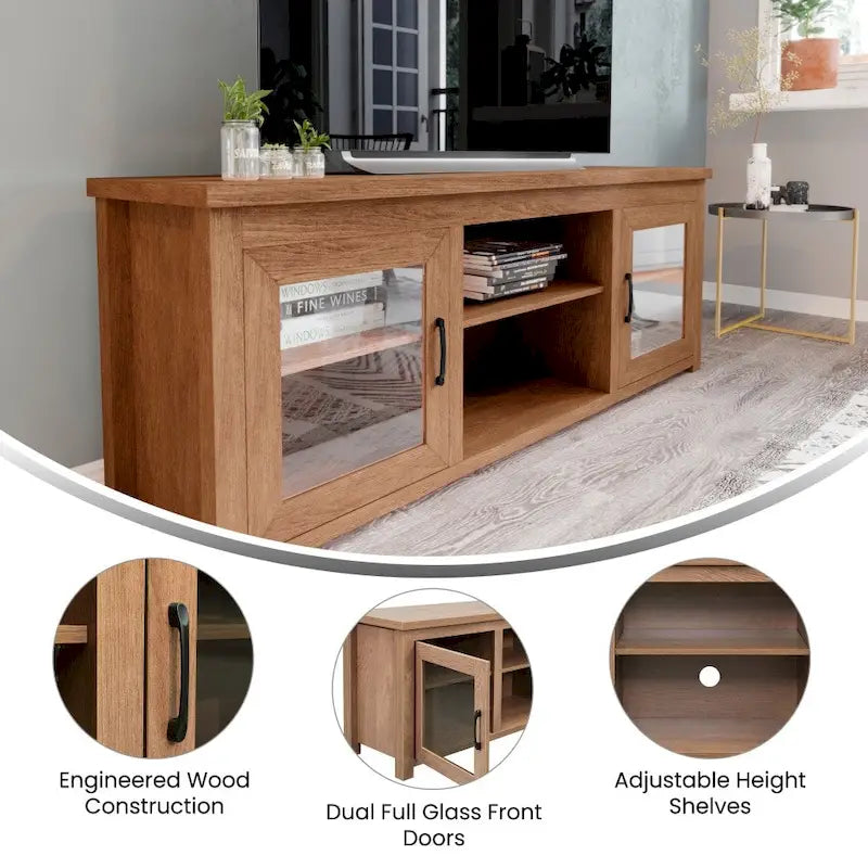 TV Stand with Glass Door Cabinets for TVs up to 80" | Modern Finish