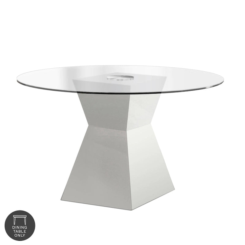 Round Tempered Glass Top Dining Table with Hourglass Sculptural Base