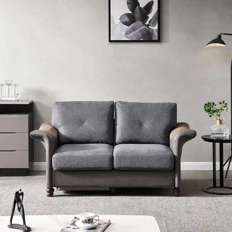 Linen Fabric Faux Leather Sofa with Two Removable Storage Boxes