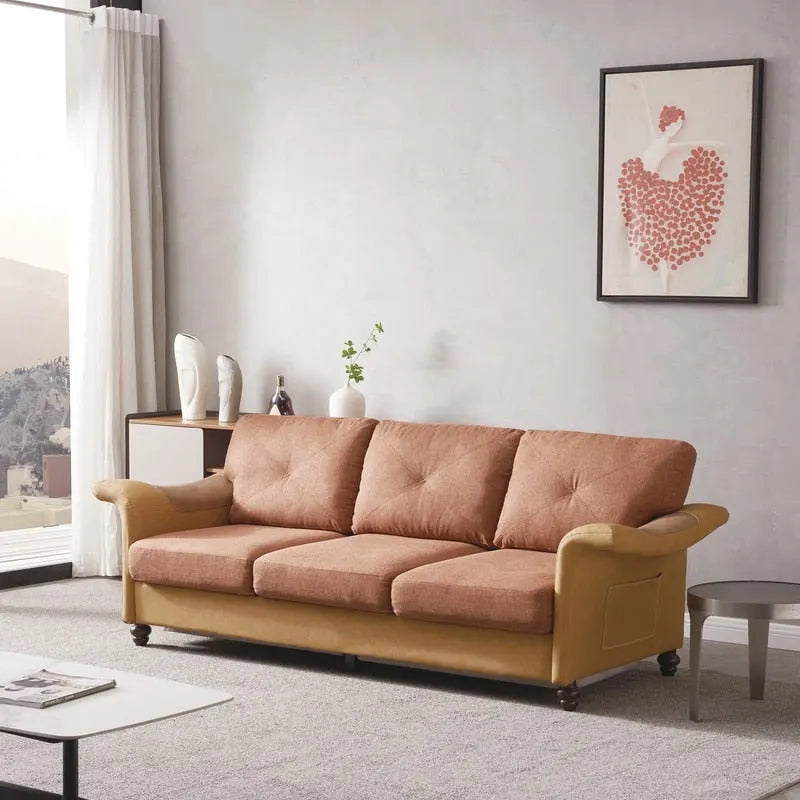 Linen Fabric Faux Leather Sofa with Two Removable Storage Boxes