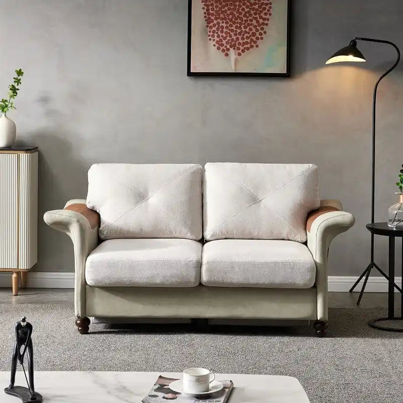 Linen Fabric Faux Leather Sofa with Two Removable Storage Boxes