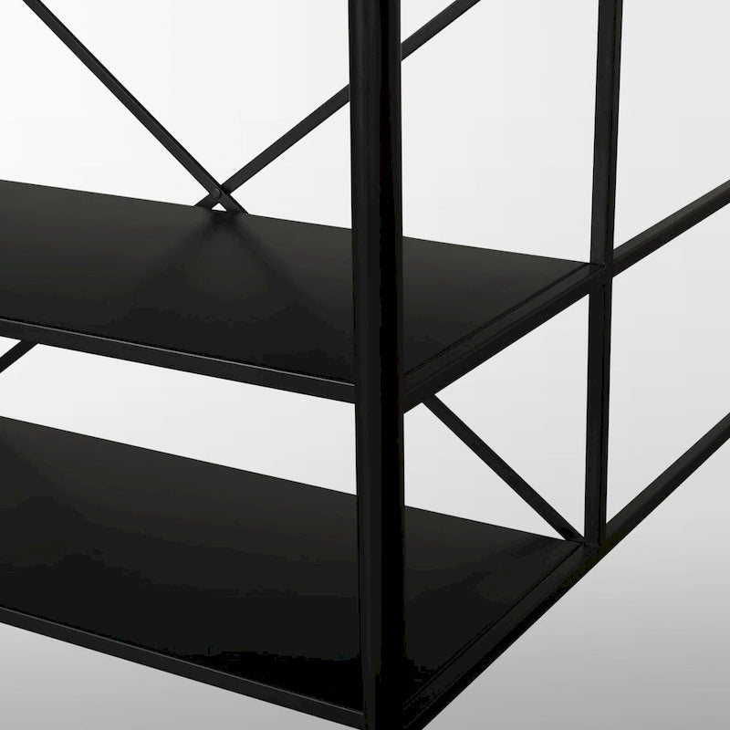 Marble Top Kitchen Island with 3 Drawers and Open Shelves | Matte Black Iron Frame