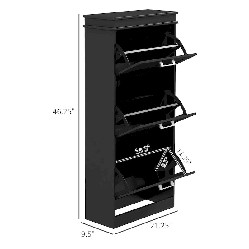Narrow Entryway Shoe Cabinet with 3 Flip Doors and Adjustable Shelves