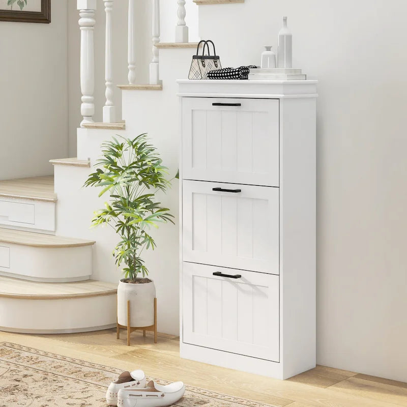 Narrow Entryway Shoe Cabinet with 3 Flip Doors and Adjustable Shelves