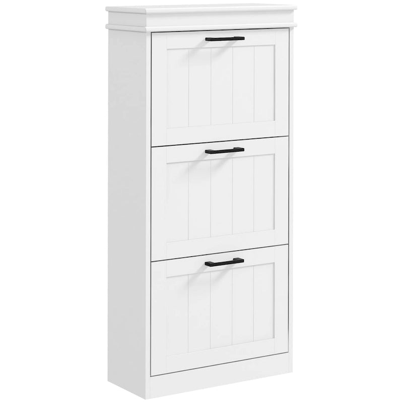 Narrow Entryway Shoe Cabinet with 3 Flip Doors and Adjustable Shelves