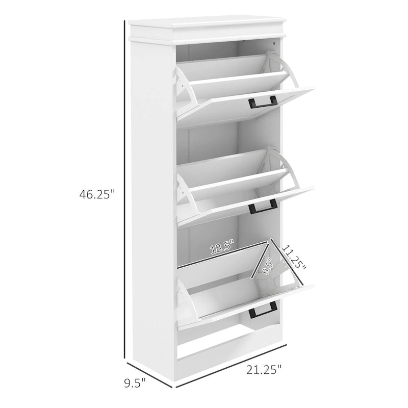Narrow Entryway Shoe Cabinet with 3 Flip Doors and Adjustable Shelves