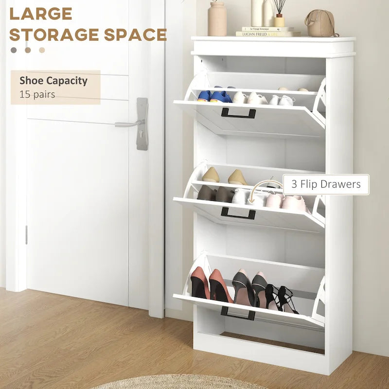 Narrow Entryway Shoe Cabinet with 3 Flip Doors and Adjustable Shelves