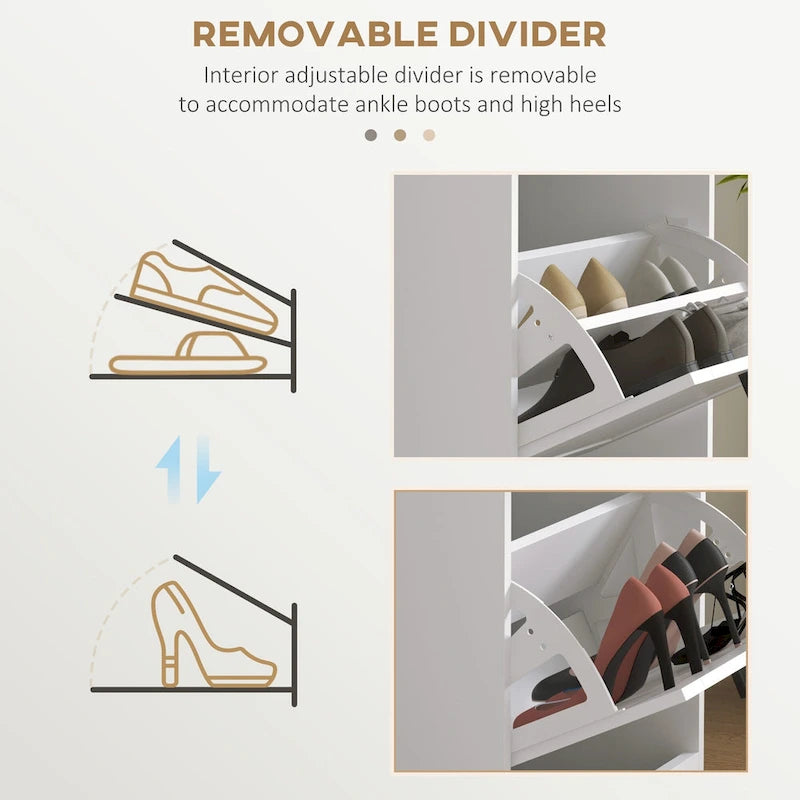 Narrow Entryway Shoe Cabinet with 3 Flip Doors and Adjustable Shelves