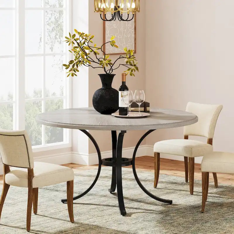 Round Dining Table for 4-6 People, 47 Farmouse Kitchen Table for Dining Room, Living Room, Rustic