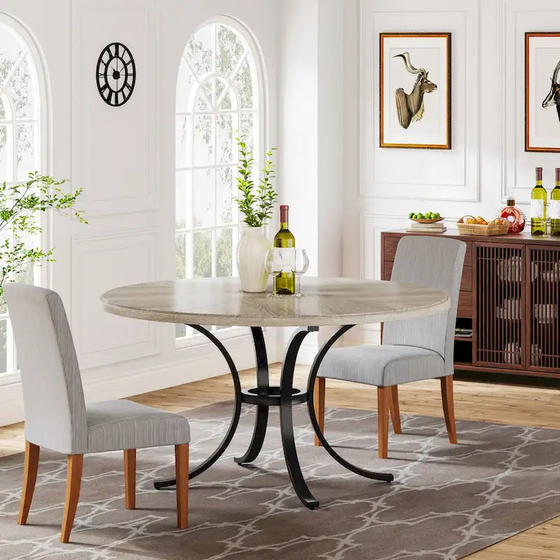 Round Dining Table for 4-6 People, 47 Farmouse Kitchen Table for Dining Room, Living Room, Rustic