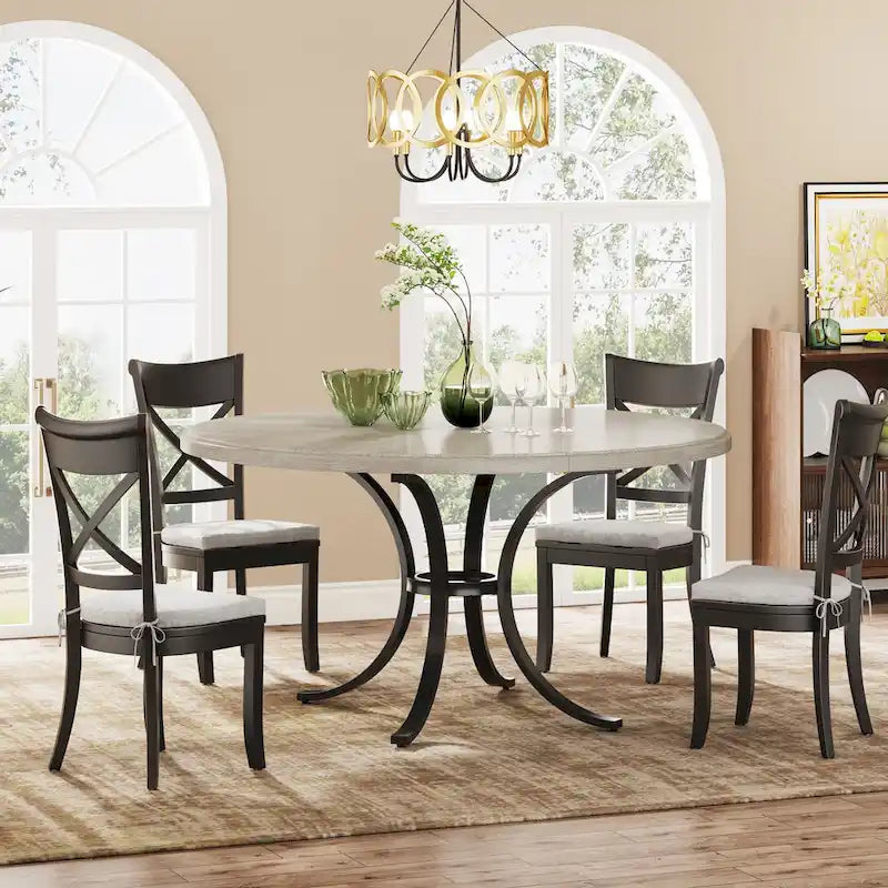 Round Dining Table for 4-6 People, 47 Farmouse Kitchen Table for Dining Room, Living Room, Rustic