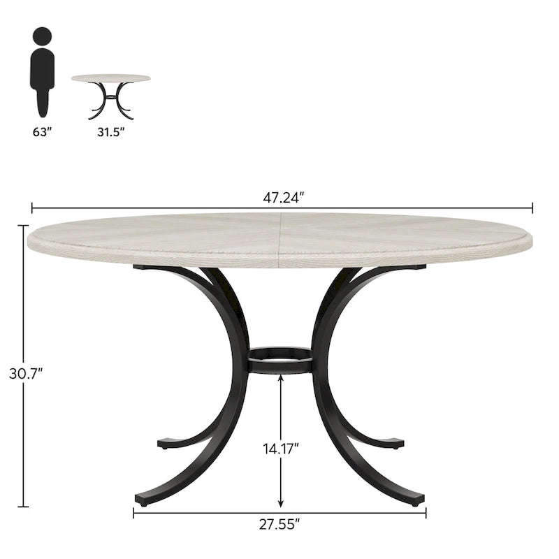Round Dining Table for 4-6 People, 47 Farmouse Kitchen Table for Dining Room, Living Room, Rustic