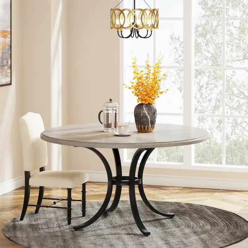 Round Dining Table for 4-6 People, 47 Farmouse Kitchen Table for Dining Room, Living Room, Rustic