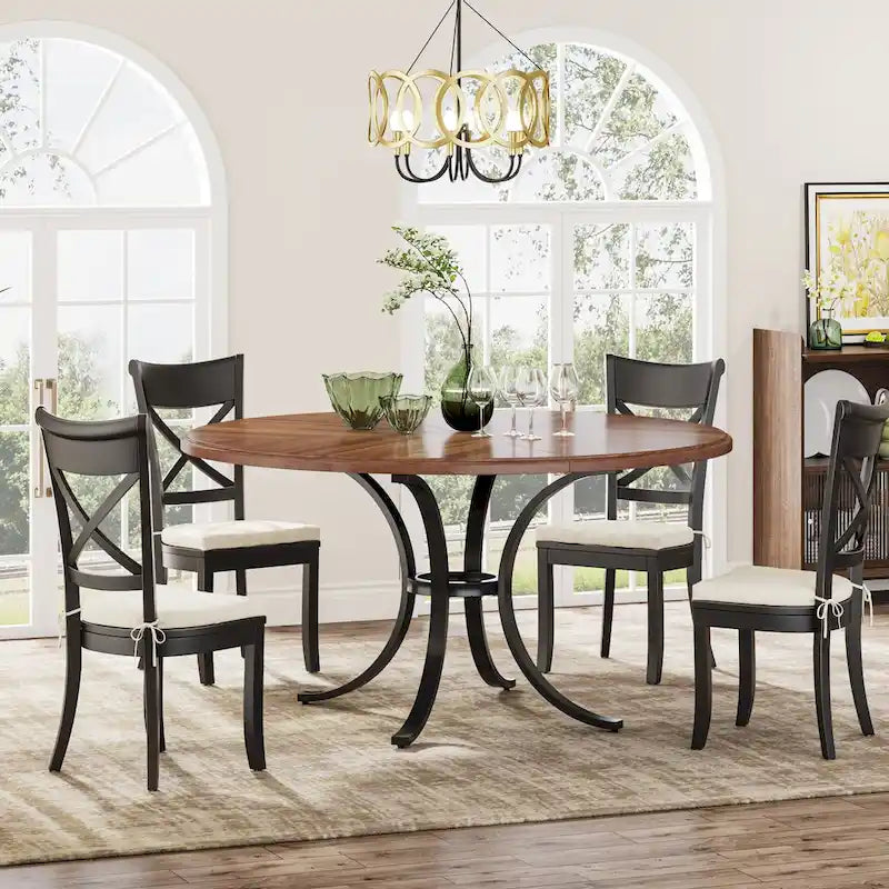 Round Dining Table for 4-6 People, 47 Farmouse Kitchen Table for Dining Room, Living Room, Rustic